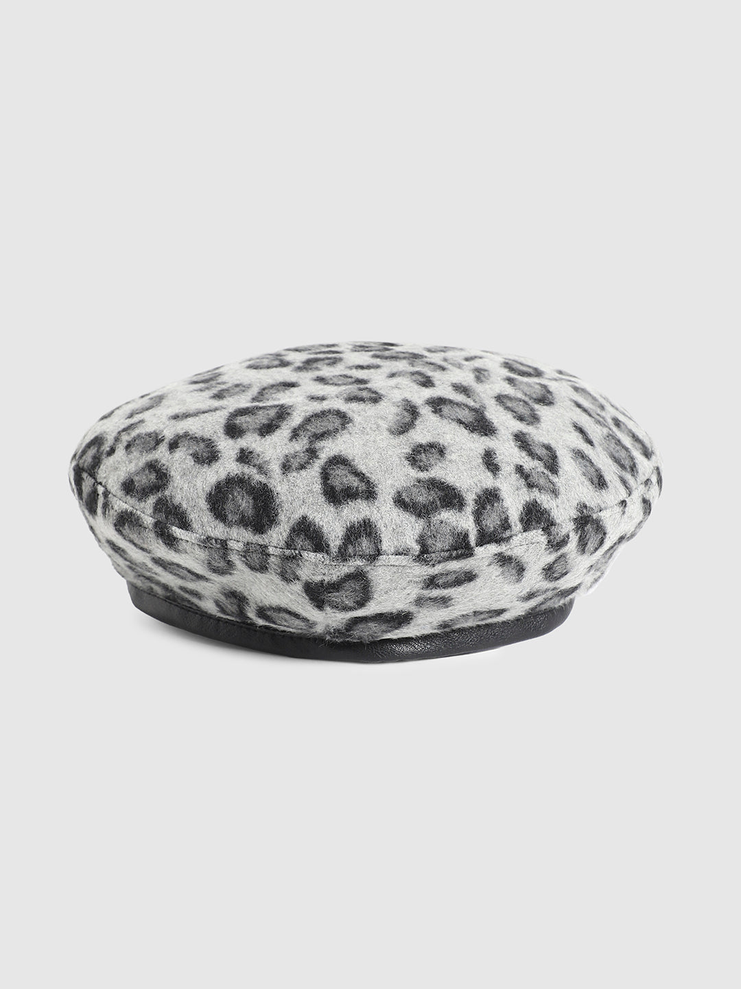 Leopard Print Beret Hat - Light Grey