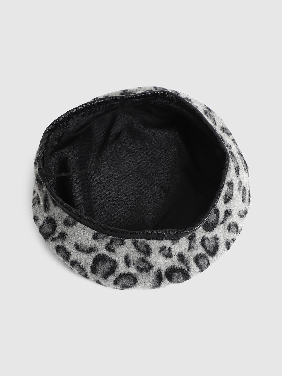 Leopard Print Beret Hat - Light Grey