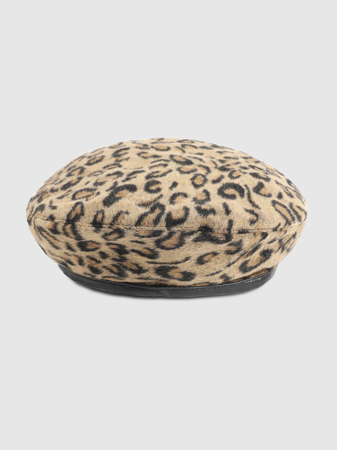 Leopard Print Beret Hat - Beige