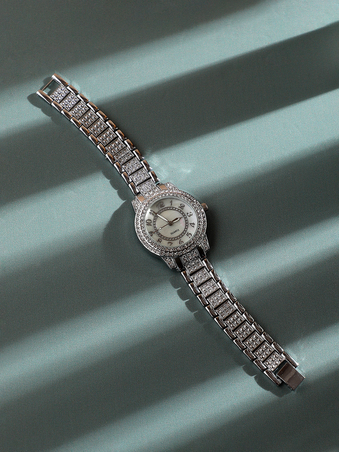 Embellished Round Watch - Silver