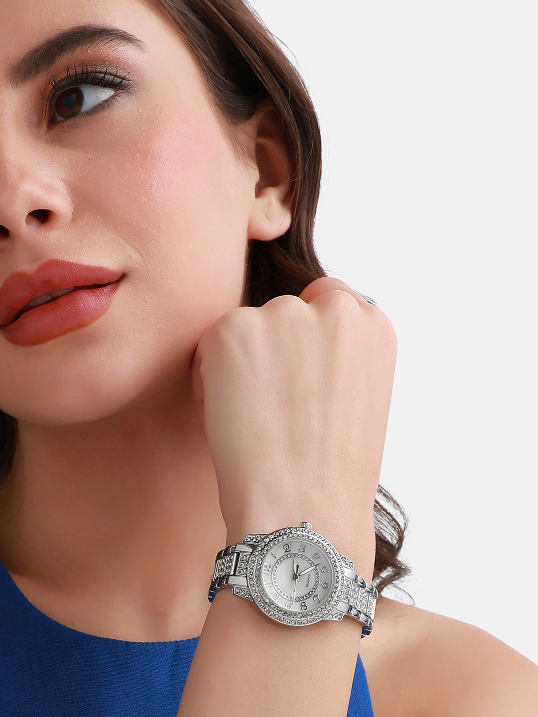 Embellished Round Watch - Silver