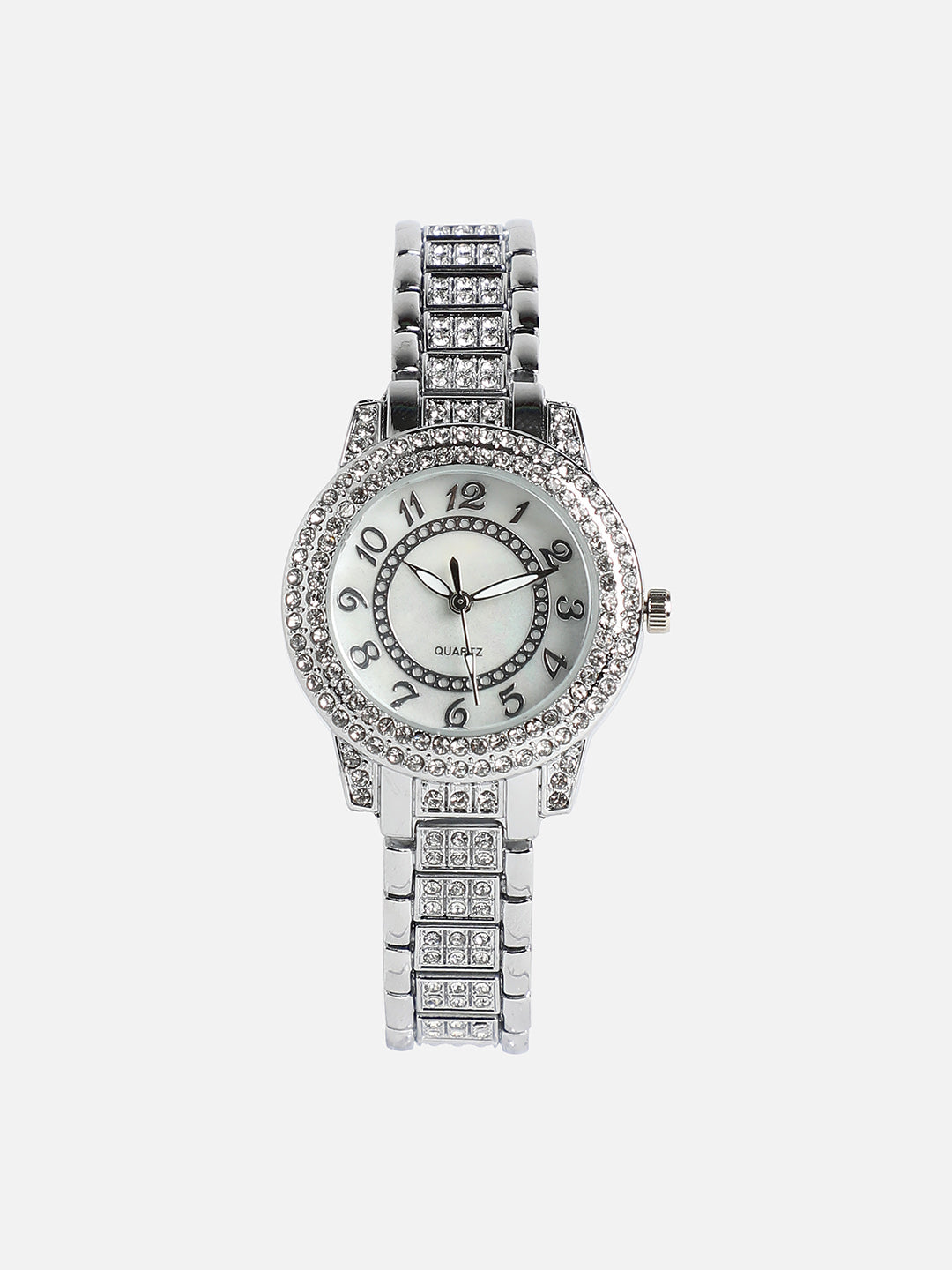 Embellished Round Watch - Silver