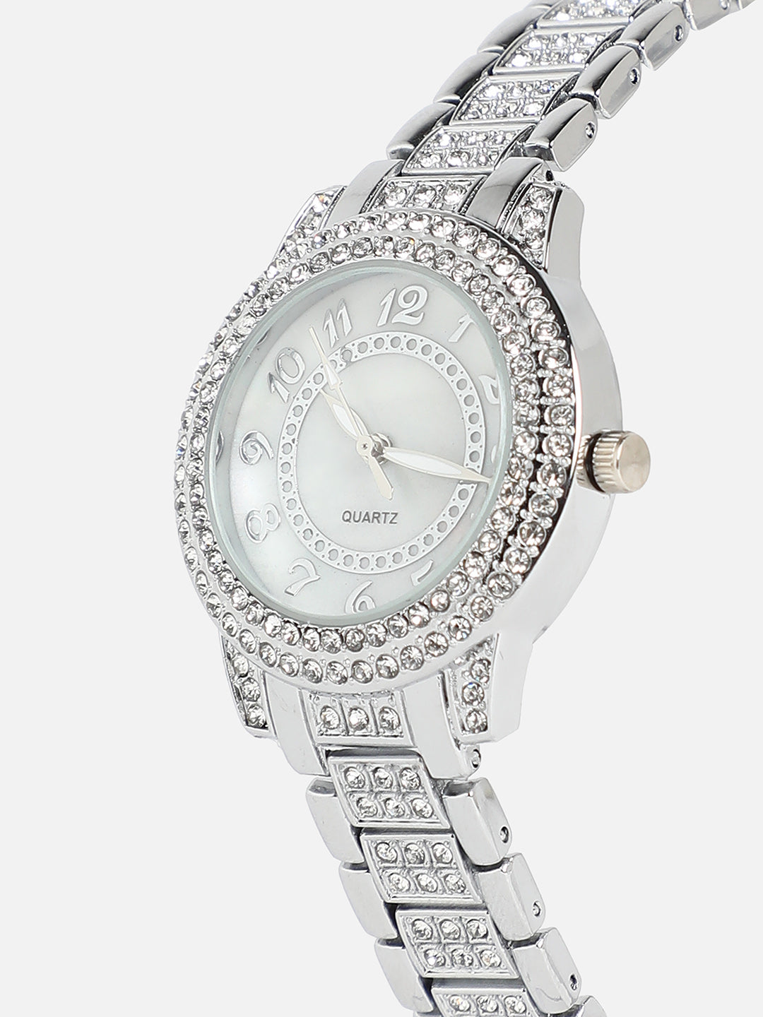 Embellished Round Watch - Silver