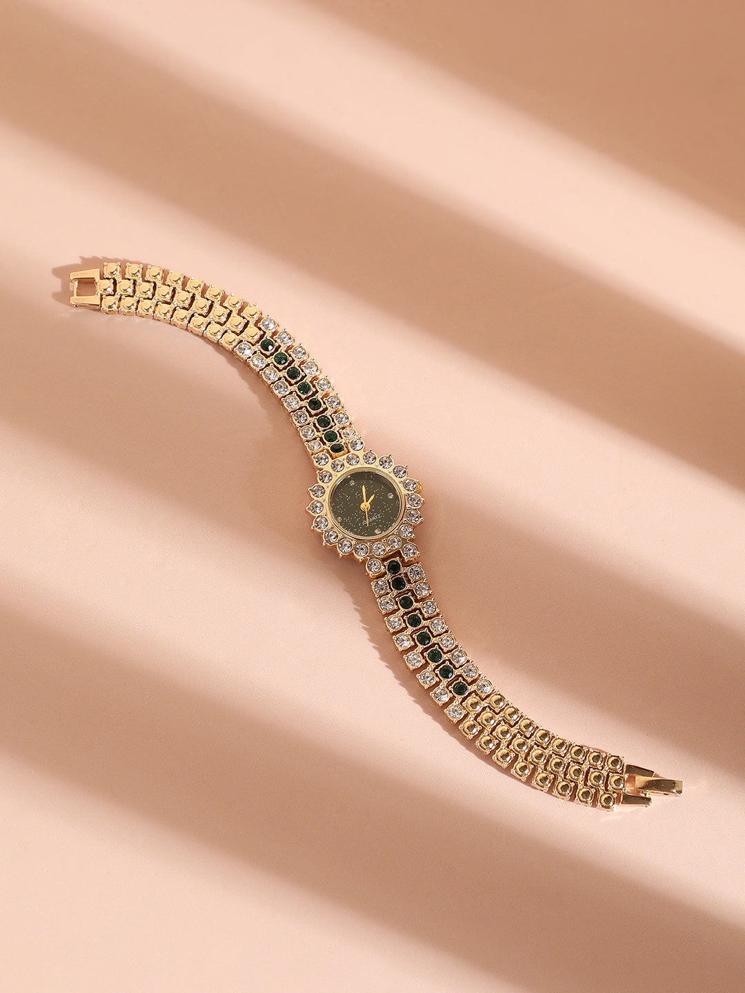 Embellished Round Watch - Gold