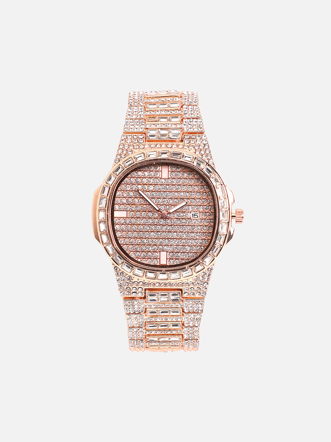 Embellished Round Watch - Rose Gold