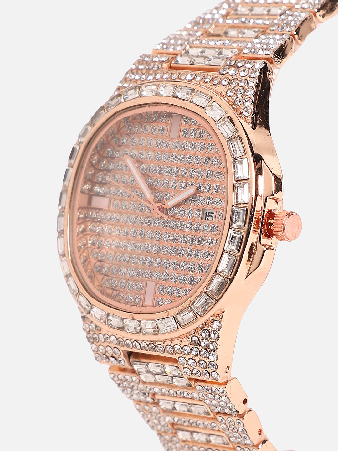 Embellished Round Watch - Rose Gold