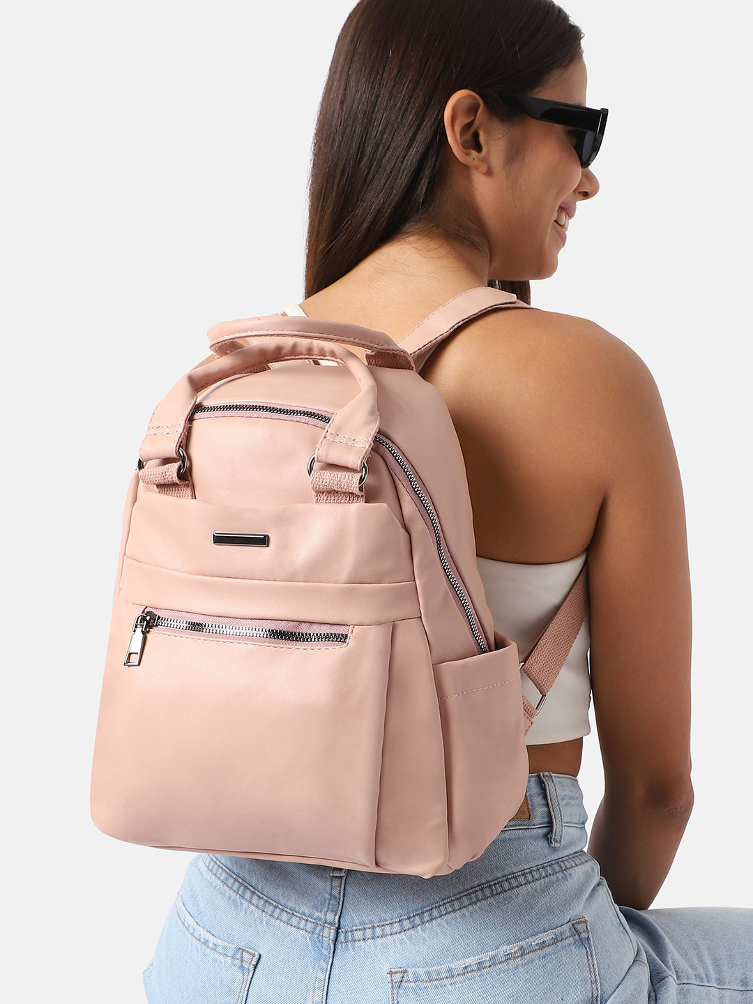 Top Handle Curve Backpack - Light Pink