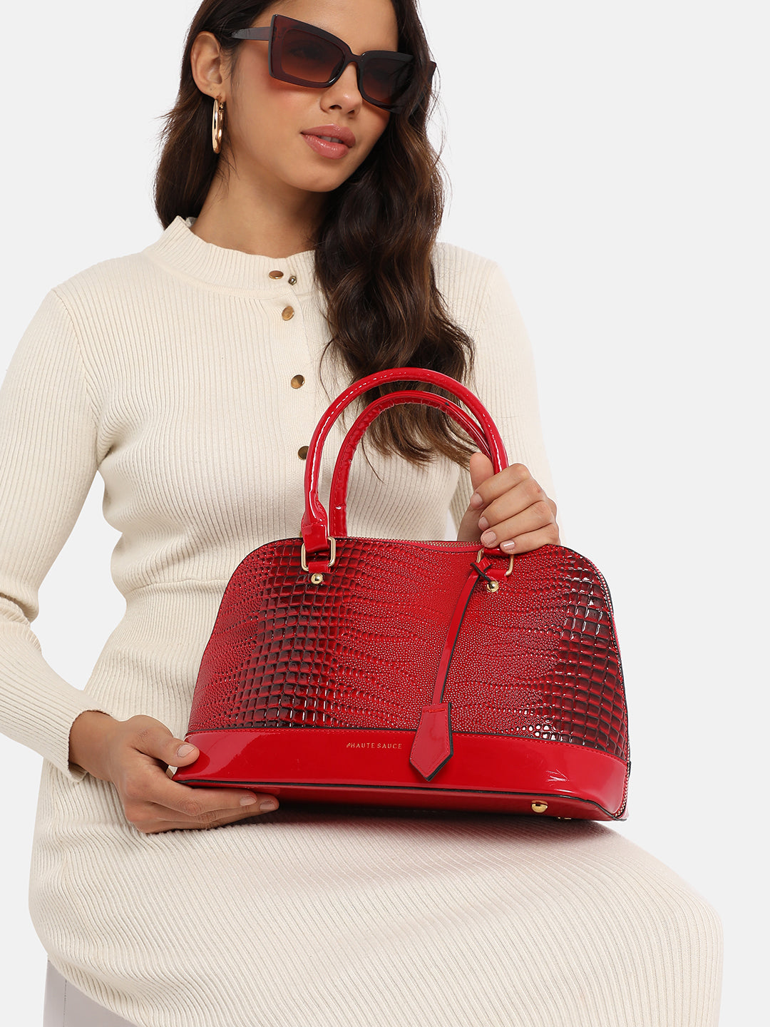 Croc Top Handle Handbag - Red