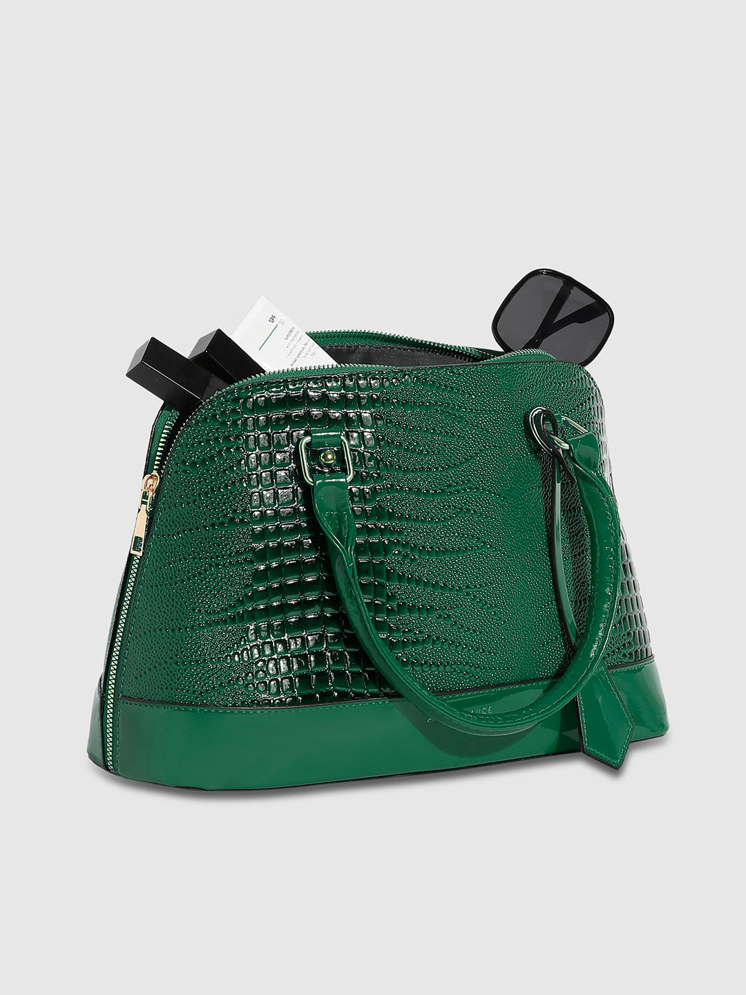 Croc Top Handle Handbag - Forest Green