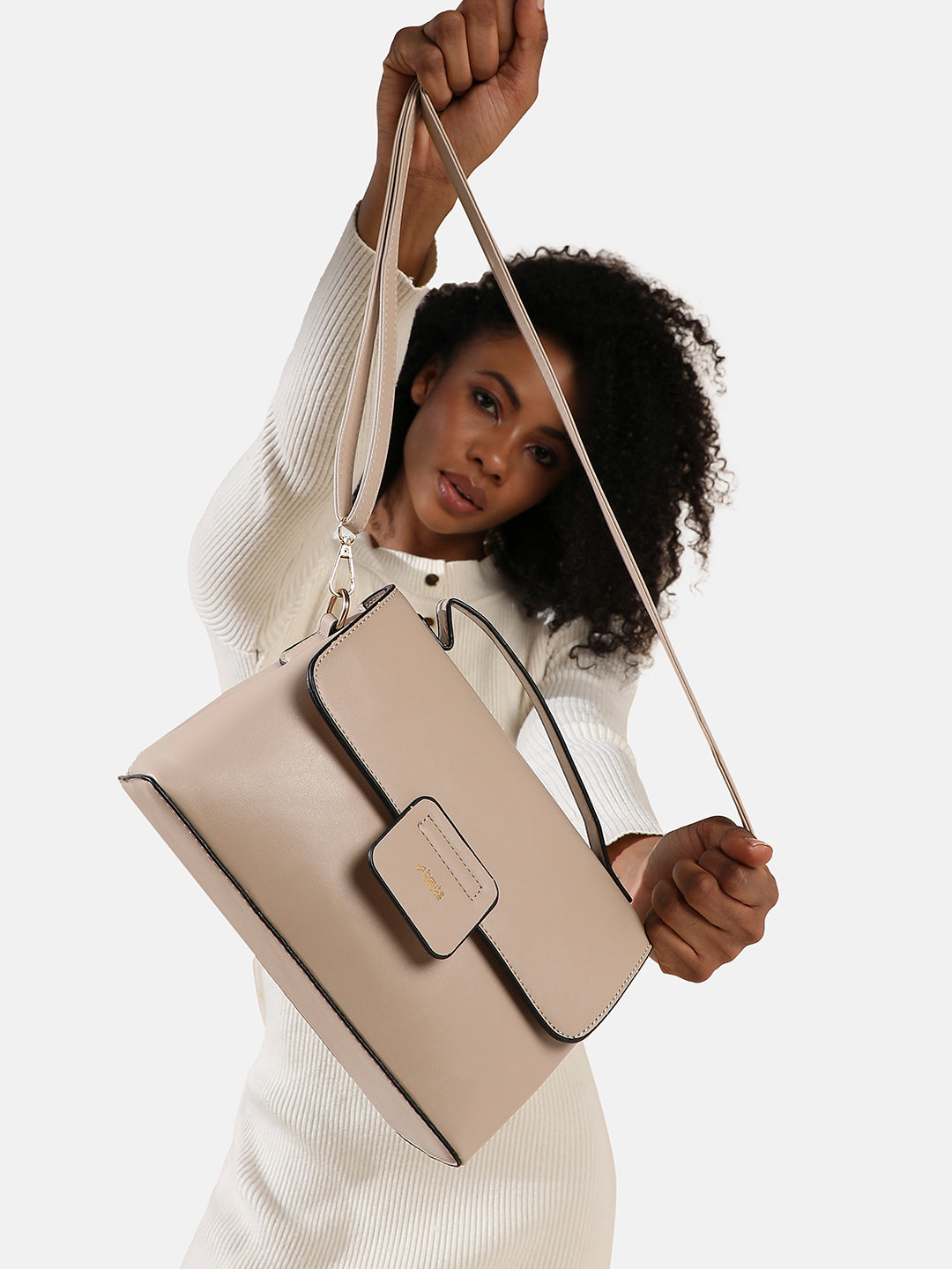 Structured Flap Handbag - Beige