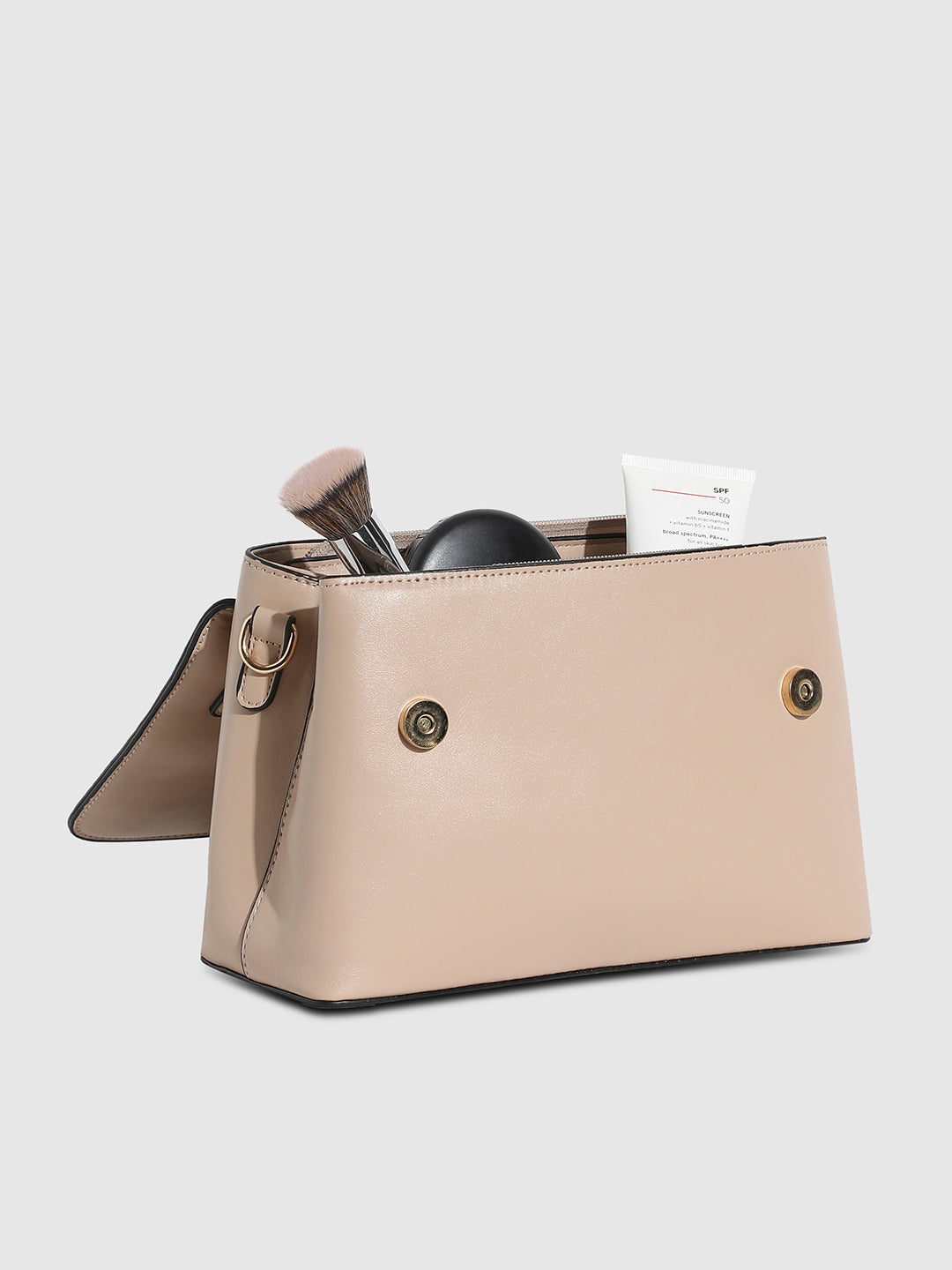 Structured Flap Handbag - Beige