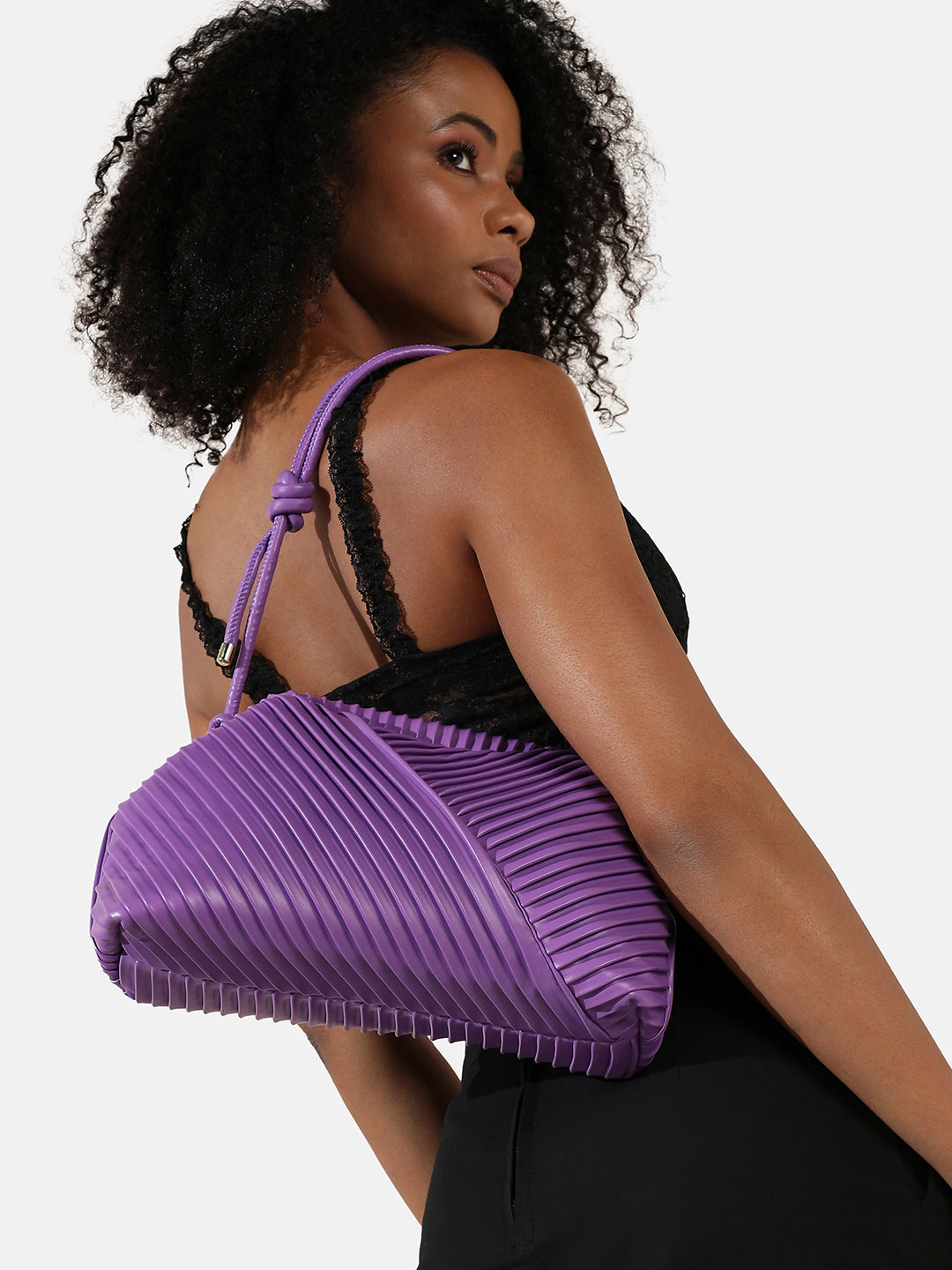 Textured Pouch Handbag - Purple