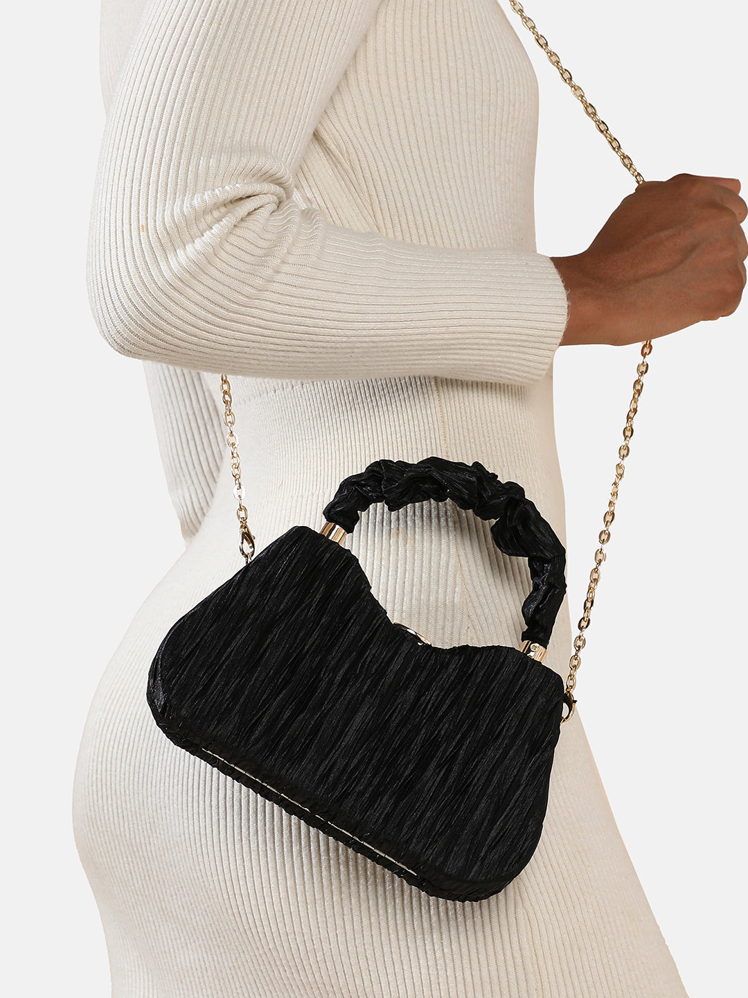 Ruched Handle Handbag - Black