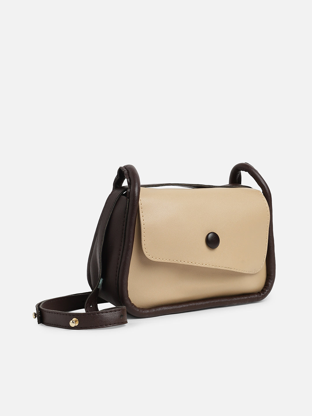 Beige Solid Vegan Leather Sling Bag