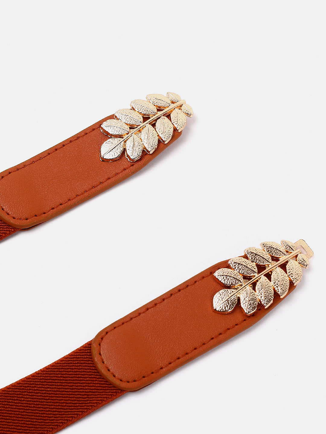 WOMEN TAN BROWN GOLD EMBELLISHED STRETCHABLE BELT