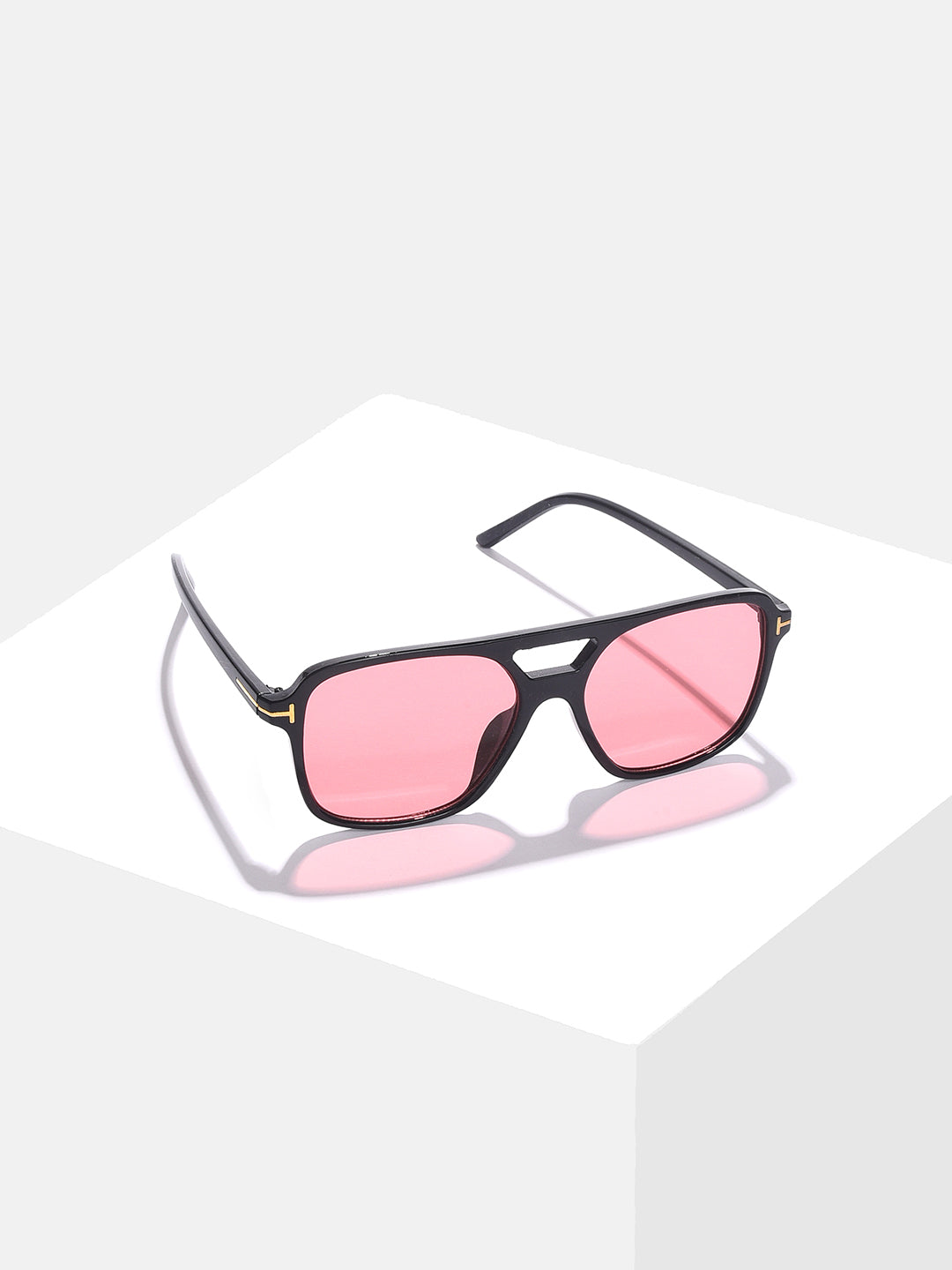 Pink Lens Black Aviator Sunglasses