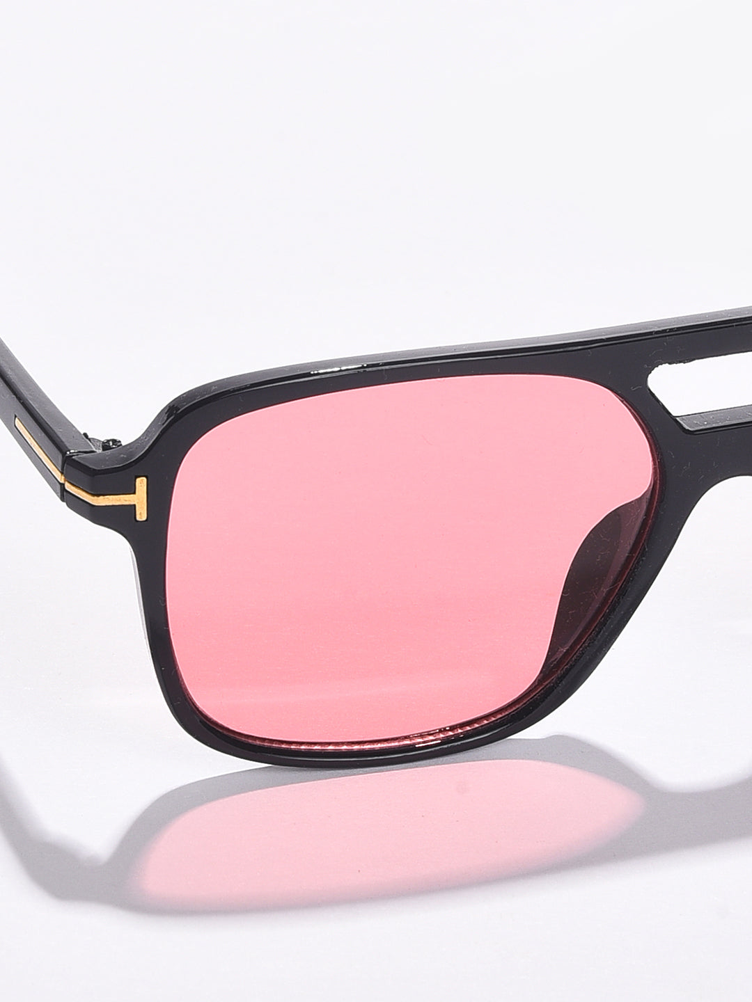 Pink Lens Black Aviator Sunglasses