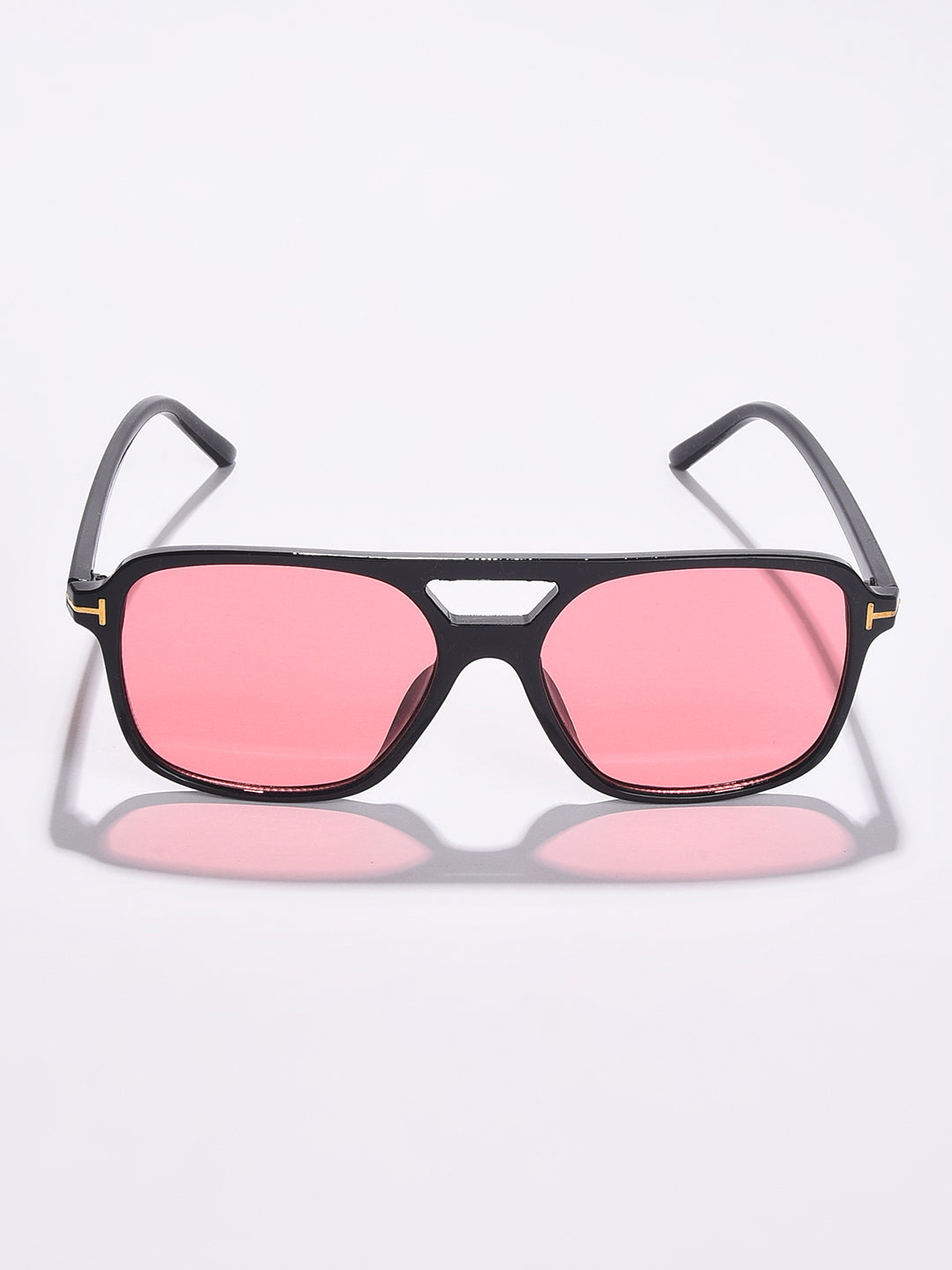 Pink Lens Black Aviator Sunglasses