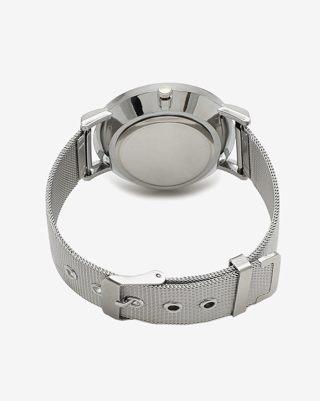 Sleek Grey Analog Round Dial With Metal Mesh Strap