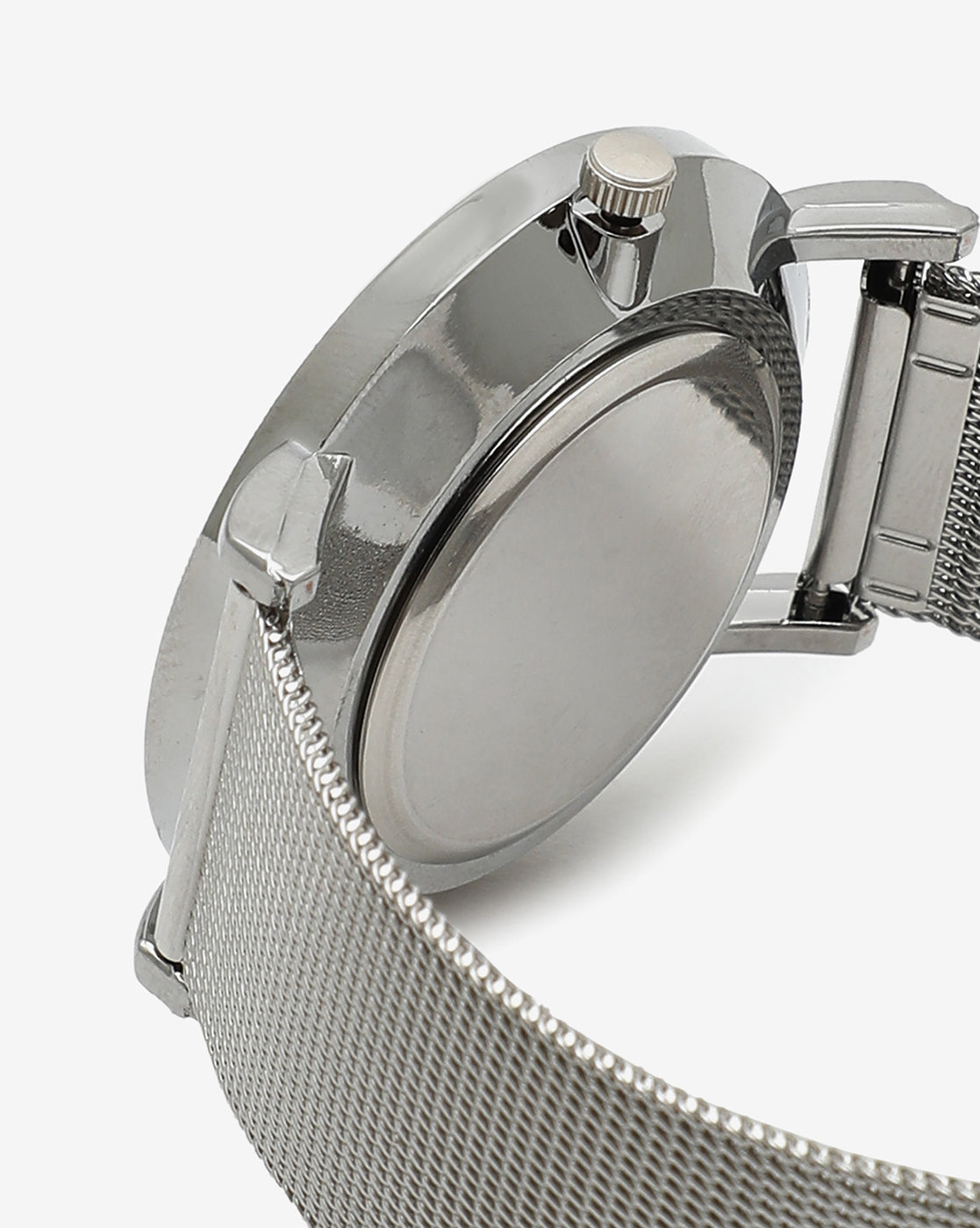 SLEEK GREY ANALOG ROUND DIAL WITH METAL MESH STRAP