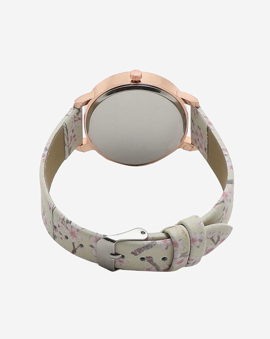 Beige & Champagne Gold Decorative Analog Round Dial With Floral Printed Leather Strap